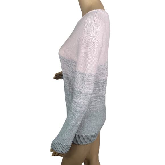 VINCE Pink Gray Ombre Space Dye Degrade Stripe Cotton Cashmere Sweater SZ L - Picture 3 of 6